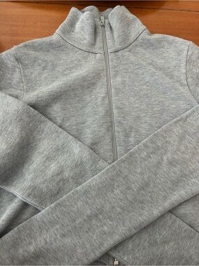 Brandy Melville Light Gray Zip-Up Knit Pullover